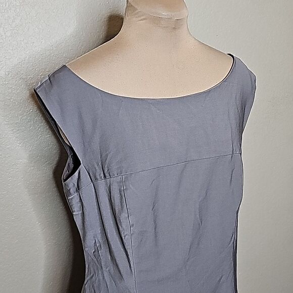 Ann Taylor 8 Stretch Wool Suiting Dress Gray boatneck Sheath - Picture 2 of 8